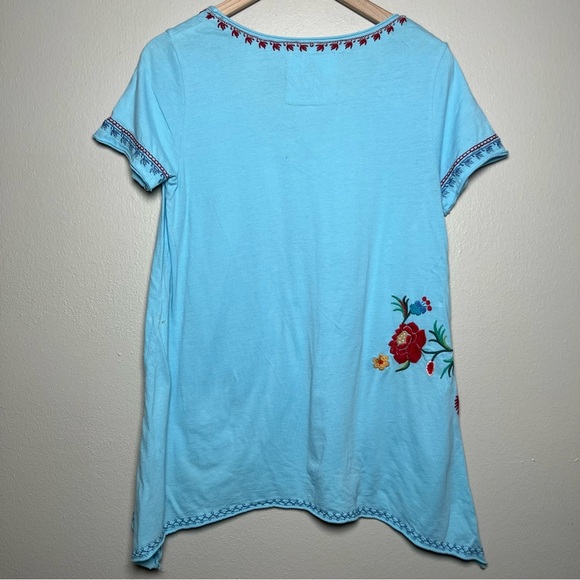 Johnny Was Women Tunic Top‎ Small Blue Embroidered Cotton Front Pocket Hippie - Picture 9 of 12